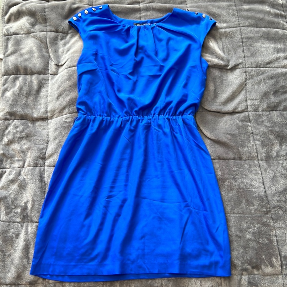 Blue Guess Dress with Silver Buttons on Shoulders